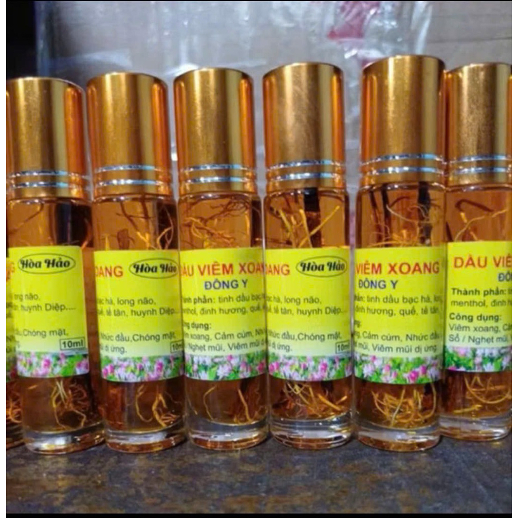 combo 10 chai dầu viêm xoang màu vàng có rễ dạng lăn 10ml