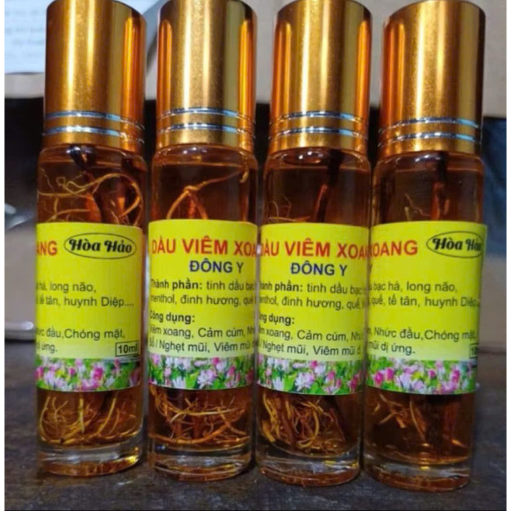 combo 10 chai dầu viêm xoang màu vàng có rễ dạng lăn 10ml
