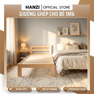 Giường Em Bé 1m6 Có Thanh Chắn – Ghép Mở Rộng Linh Hoạt, Gỗ Thông, Ghép Giường An Toàn