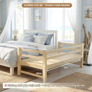 Giường Em Bé 1m6 Có Thanh Chắn – Ghép Mở Rộng Linh Hoạt, Gỗ Thông, Ghép Giường An Toàn