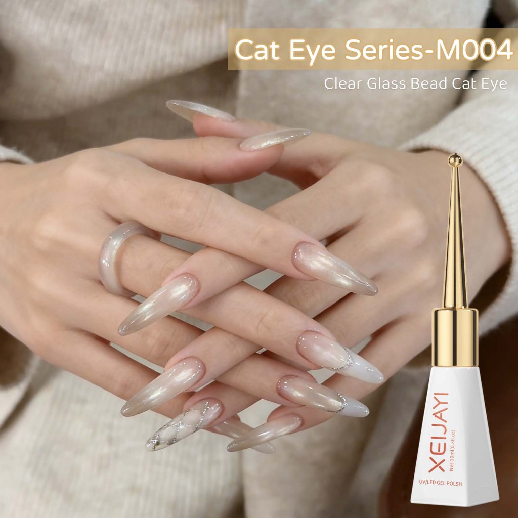 XEIJAYI 10ml - Sơn móng tay dạng gel màu Champagne nhạt ánh mắt mèo, bền màu và bóng, thích hợp sử dụng tại salon.