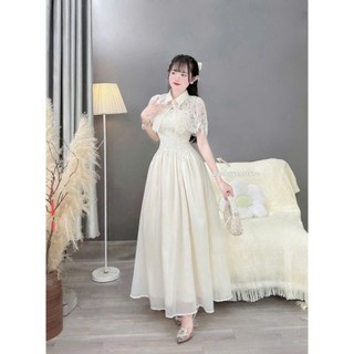 Đầm thời trang nữ chất ren 2 dây kèm khoác ngoài cổ bẻ phối váy tùng tơ dáng xòe  dịu dàng chuẩn từ form tới dáng