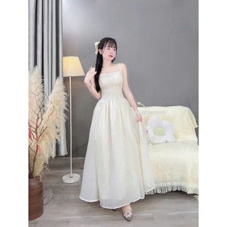 Đầm thời trang nữ chất ren 2 dây kèm khoác ngoài cổ bẻ phối váy tùng tơ dáng xòe  dịu dàng chuẩn từ form tới dáng