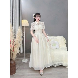 Đầm thời trang nữ chất ren 2 dây kèm khoác ngoài cổ bẻ phối váy tùng tơ dáng xòe  dịu dàng chuẩn từ form tới dáng