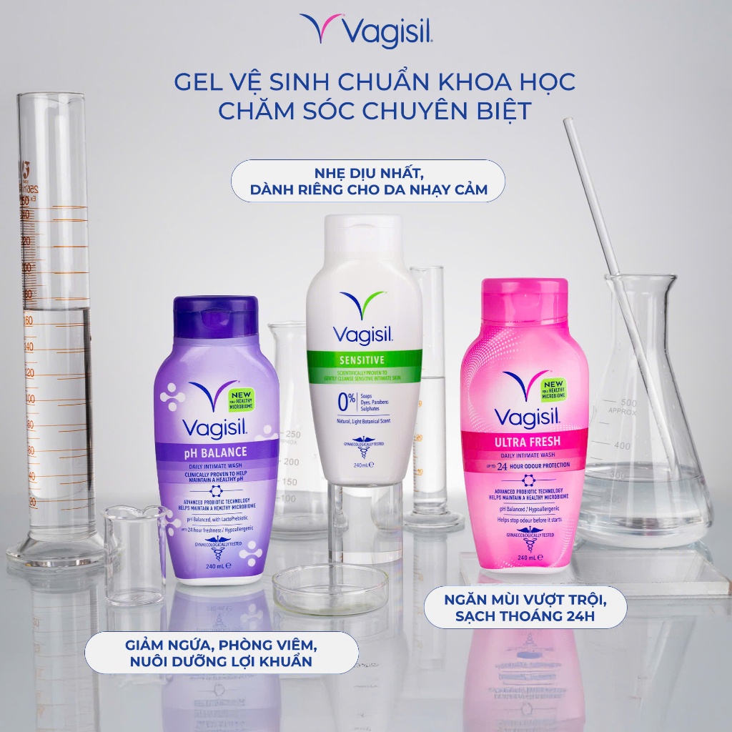 Dung Dịch Vệ Sinh Phụ Nữ Vagisil Hương Nước Hoa, Gel Vệ Sinh Cân Bằng pH, Kiểm Soát Mùi, Da Nhạy Cảm