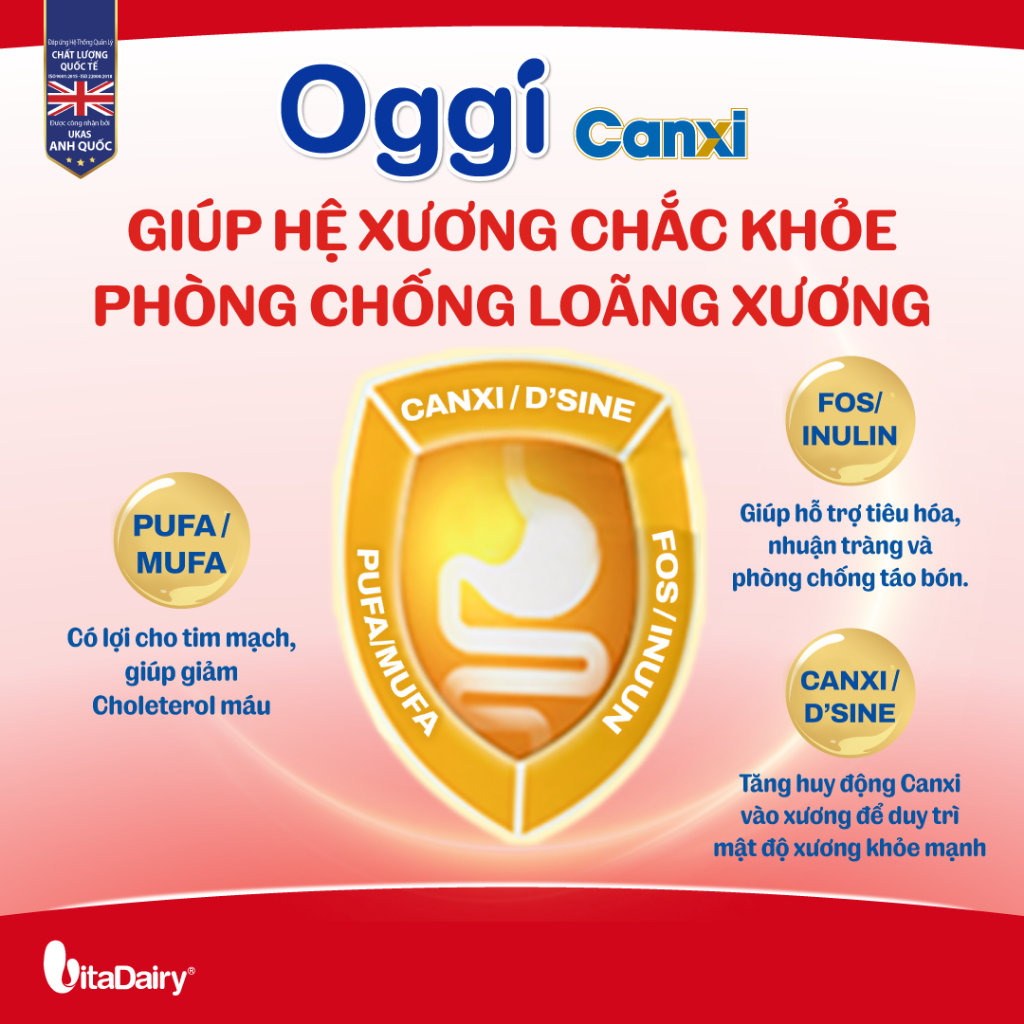 Sữa bột Oggi Canxi - Giúp tăng cường mật độ xương, giúp hệ cơ xương chắc khoẻ, chống loãng xương - Lon 900g