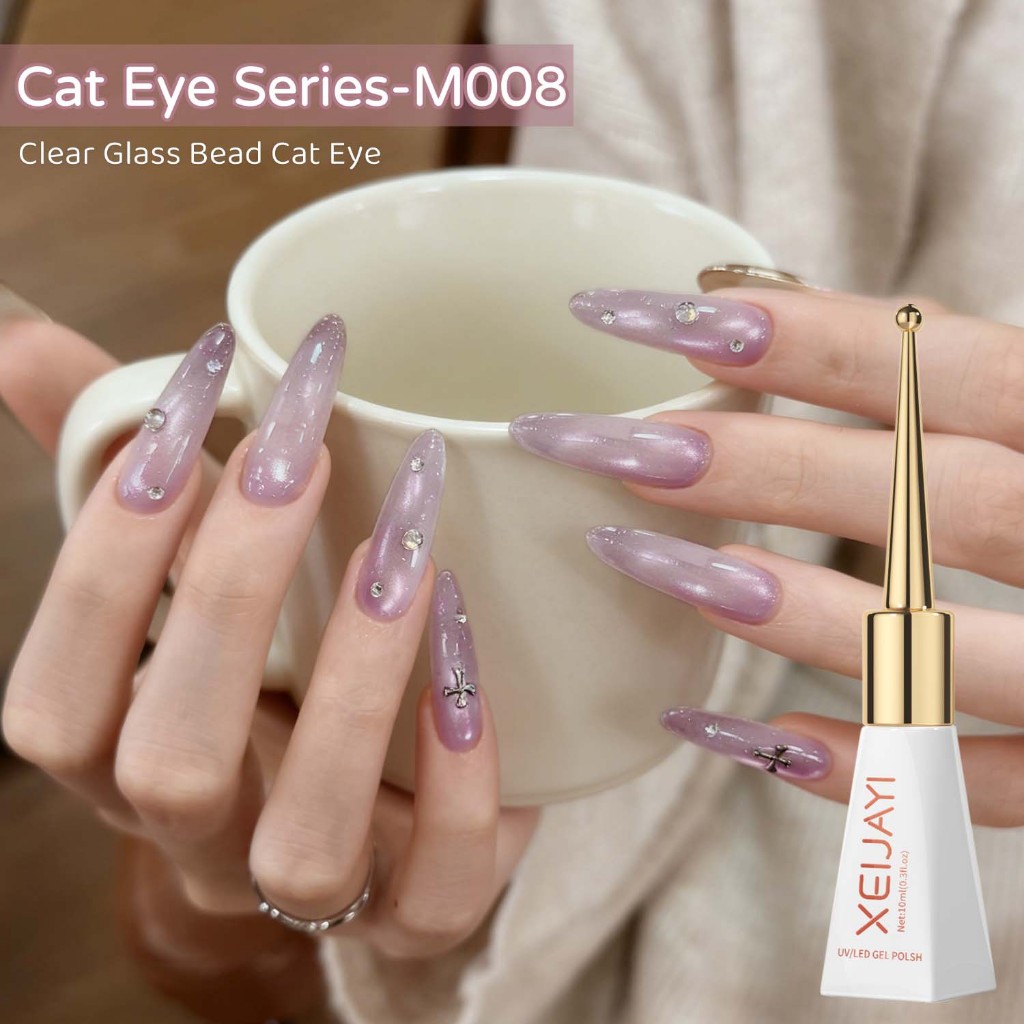 XEIJAYI 10ml - Sơn móng tay dạng gel mắt mèo màu hồng tím sành điệu cho tiệm làm móng và sử dụng hàng ngày.