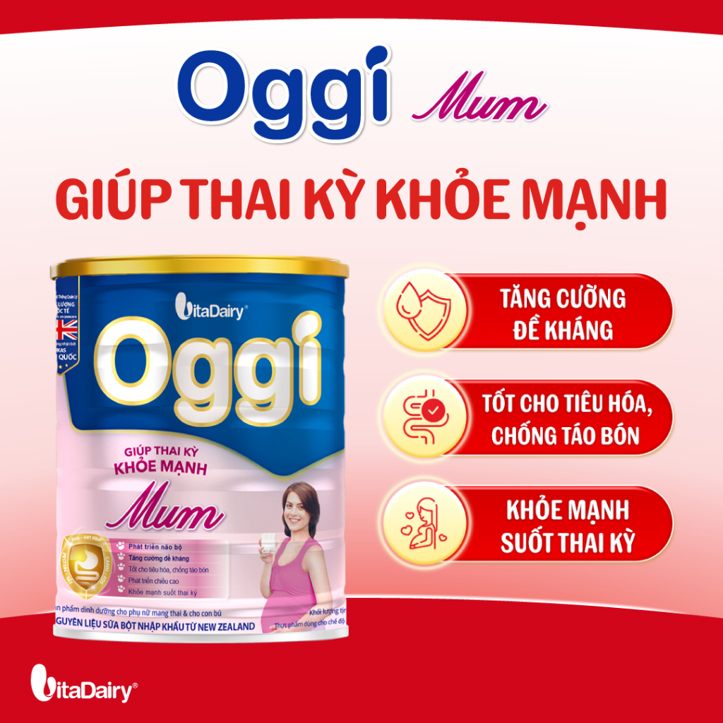 Sữa bột Oggi Mum giúp thai kỳ của mẹ khoẻ mạnh – Bổ sung dinh dưỡng cho mẹ - Lon 900g