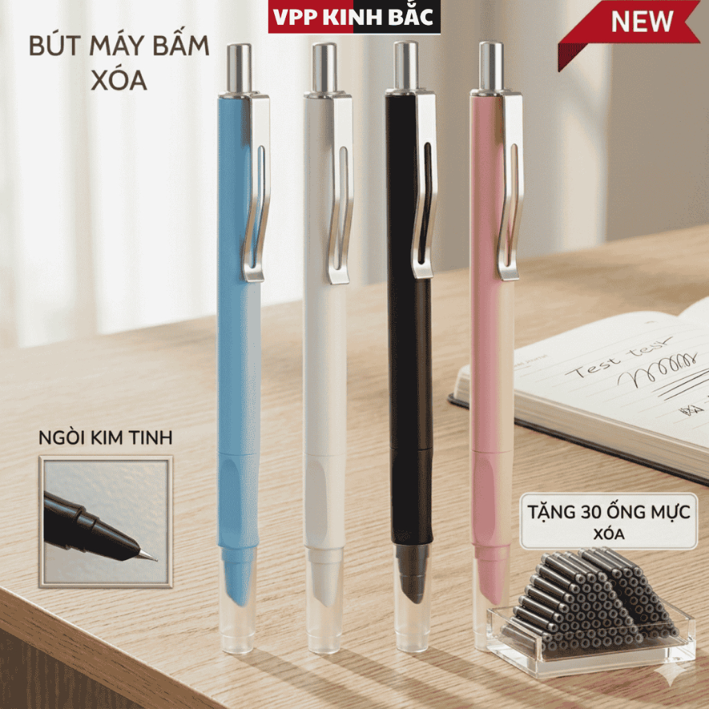 (Mẫu Mới) Bút Máy KT-09 Bấm Kim Tinh Tẩy Xóa (Bút Dùng Mực Xóa).
