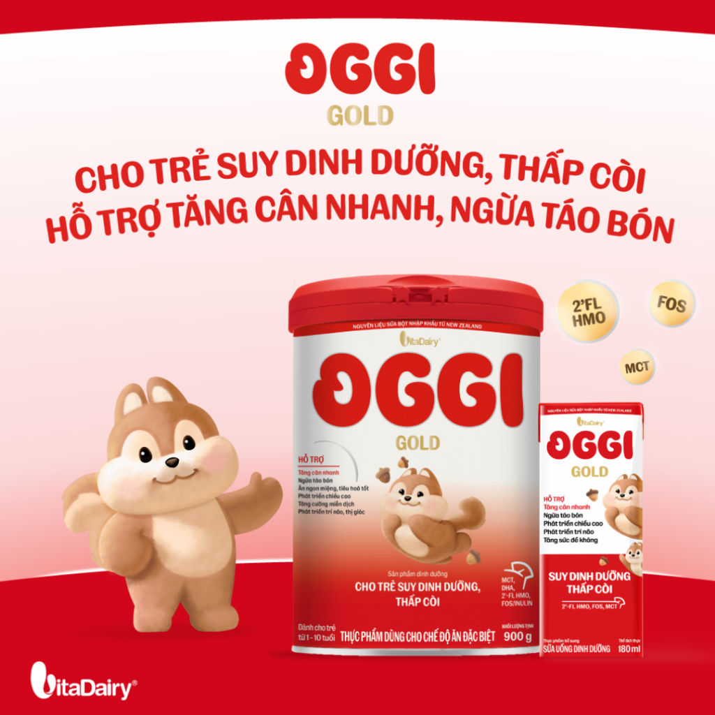 Sữa bột Oggi Gold giúp bé suy dinh dưỡng, thấp còi - Hỗ trợ tăng cân nhanh, tiêu hoá tốt, ngừa táo bón - Lon 900g