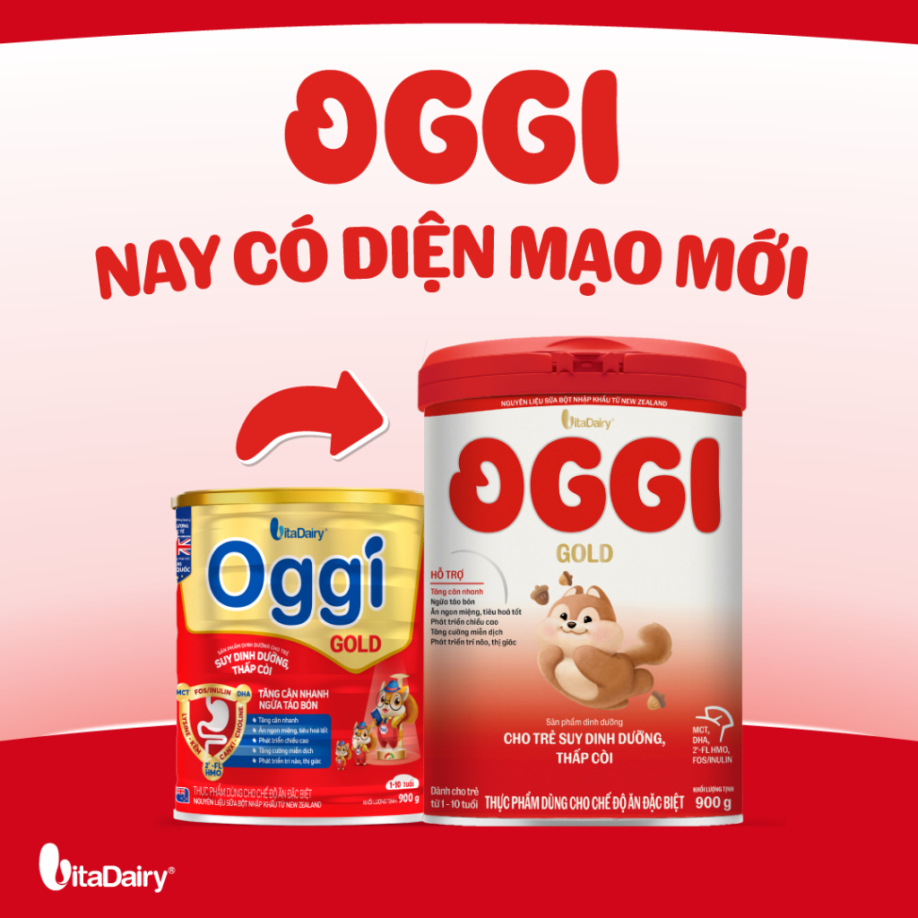 Sữa bột Oggi Gold giúp bé suy dinh dưỡng, thấp còi - Hỗ trợ tăng cân nhanh, tiêu hoá tốt, ngừa táo bón - Lon 900g