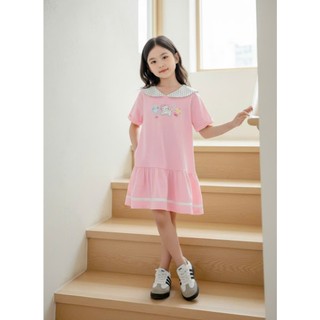 Váy Thun Mèo Cổ Chấm Bi AZD625 Cho Bé Gái - Đầm Phom A Thoải Mái, Lá Cổ Thuỷ Thủ