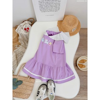 Váy Thun Mèo Cổ Chấm Bi AZD625 Cho Bé Gái - Đầm Phom A Thoải Mái, Lá Cổ Thuỷ Thủ