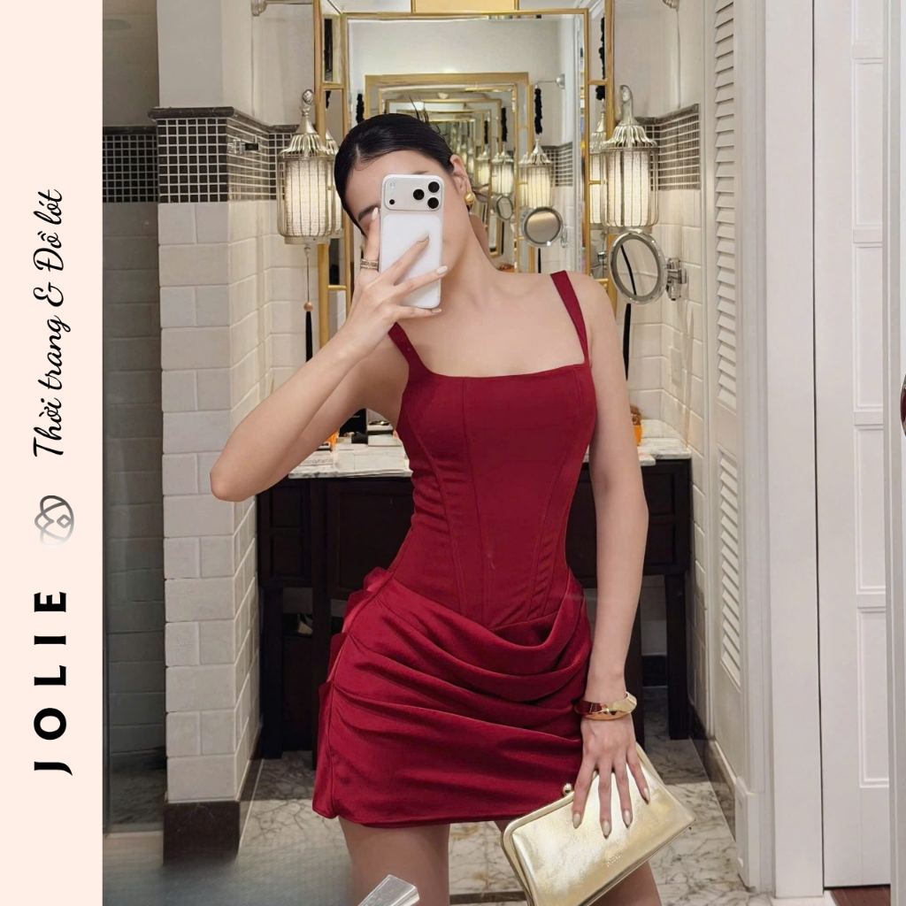 Váy Hai Dây Dáng Corset Ôm Sát Phối Chân Váy Xếp Nếp Dự Tiệc Sang Trọng