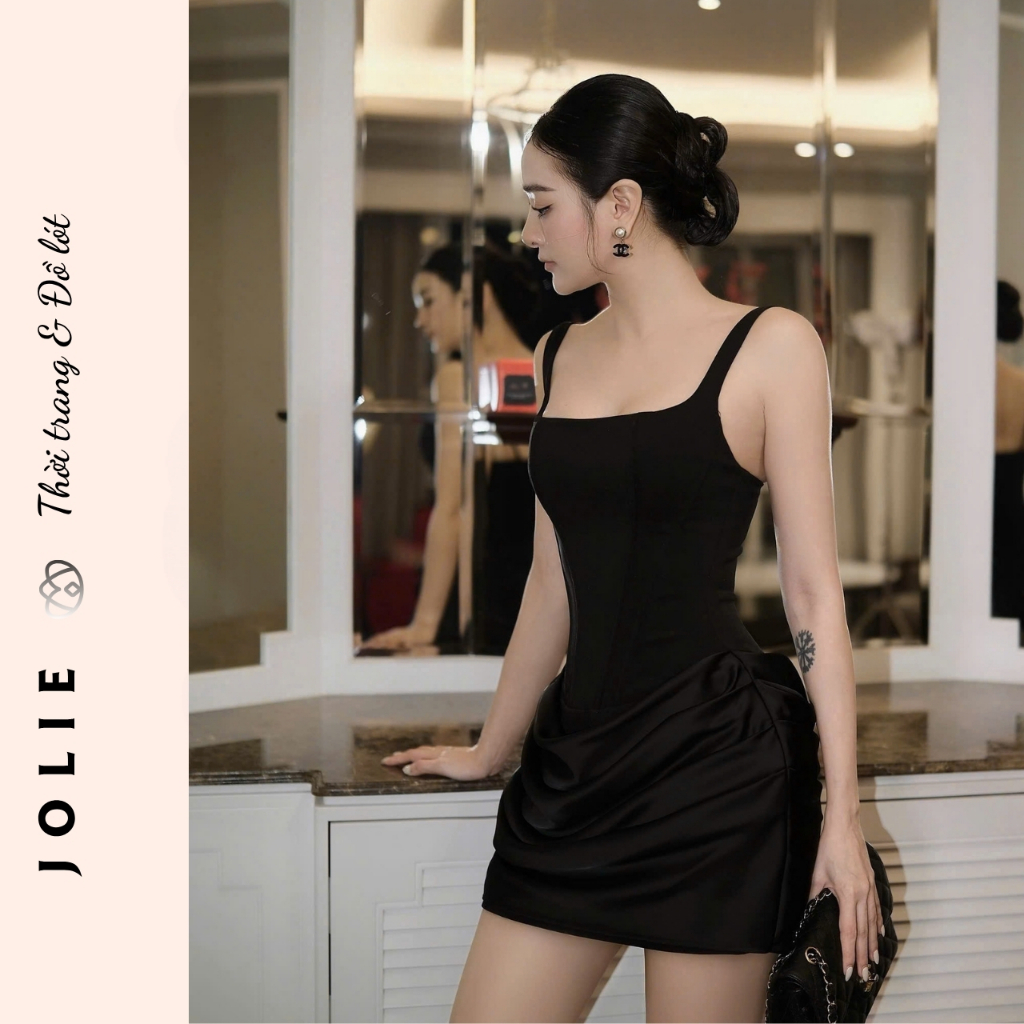 Váy Hai Dây Dáng Corset Ôm Sát Phối Chân Váy Xếp Nếp Dự Tiệc Sang Trọng