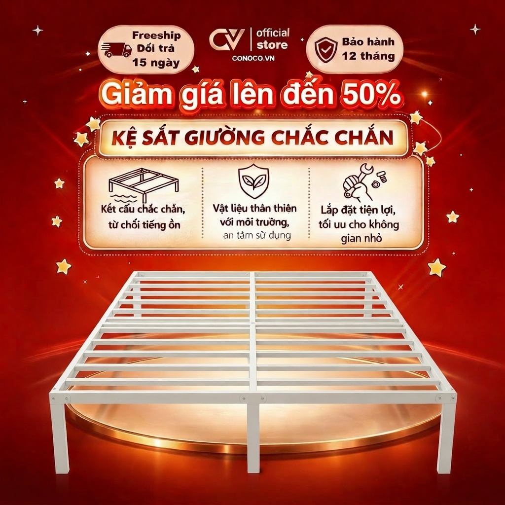 CONOCO Giường sắt gầm cao 30cm đựng đồ lắp ráp nhanh giao HCM 2 ngày cho phòng nhỏ