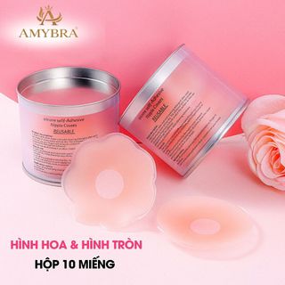Hộp 5 Cặp Miếng Dán Ti Nhũ Hoa Silicon Chống Thấm Nước, Miếng Dán Ngực Silicon Siêu Dính Amybra H02