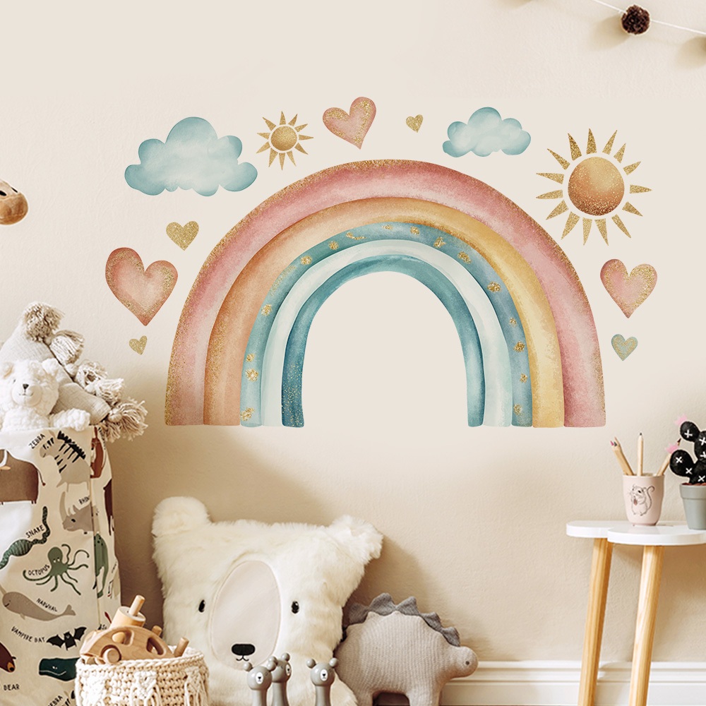 Decal Dán Tường Cầu Vồng Pastel Có Keo Sẵn 100x60cm - Trang Trí Phòng Ngủ Cho Bé