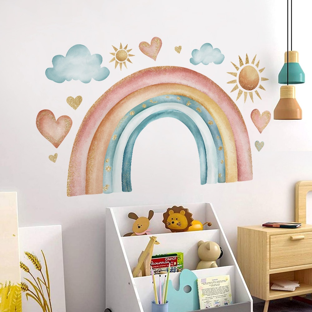 Decal Dán Tường Cầu Vồng Pastel Có Keo Sẵn 100x60cm - Trang Trí Phòng Ngủ Cho Bé