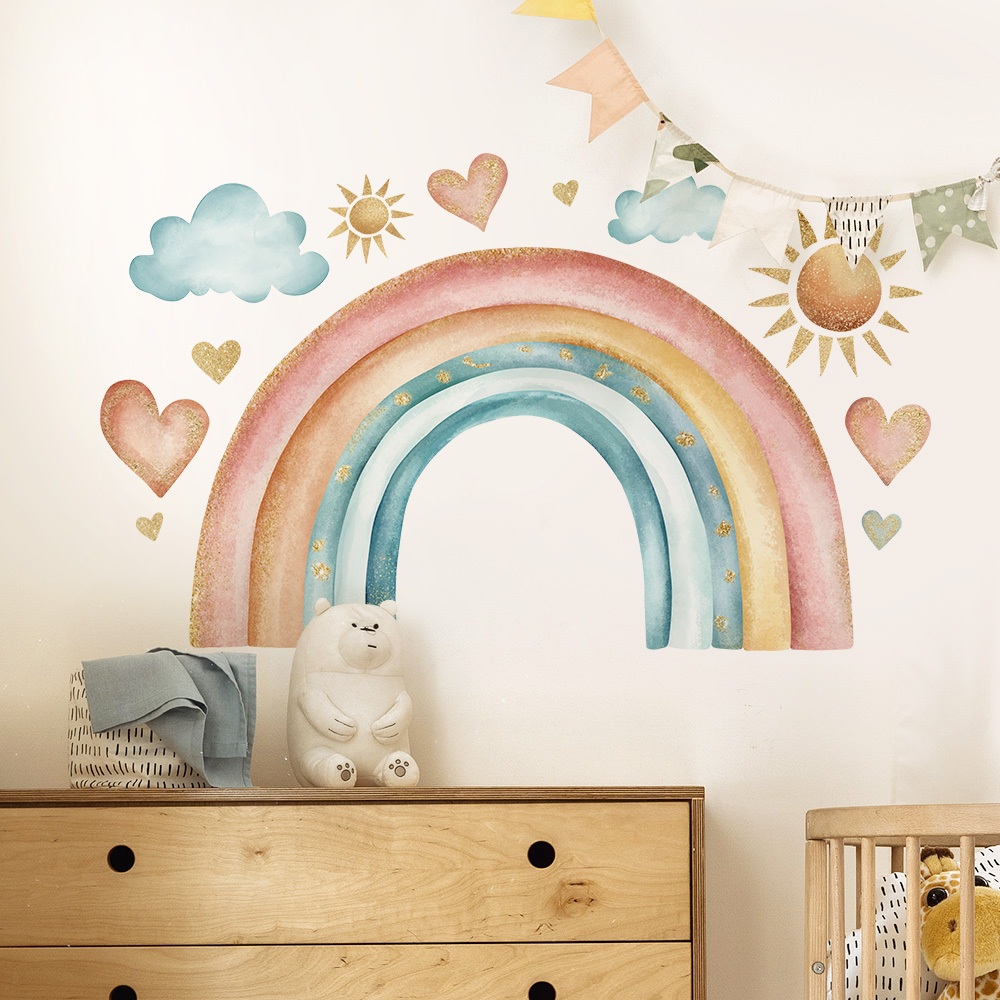Decal Dán Tường Cầu Vồng Pastel Có Keo Sẵn 100x60cm - Trang Trí Phòng Ngủ Cho Bé