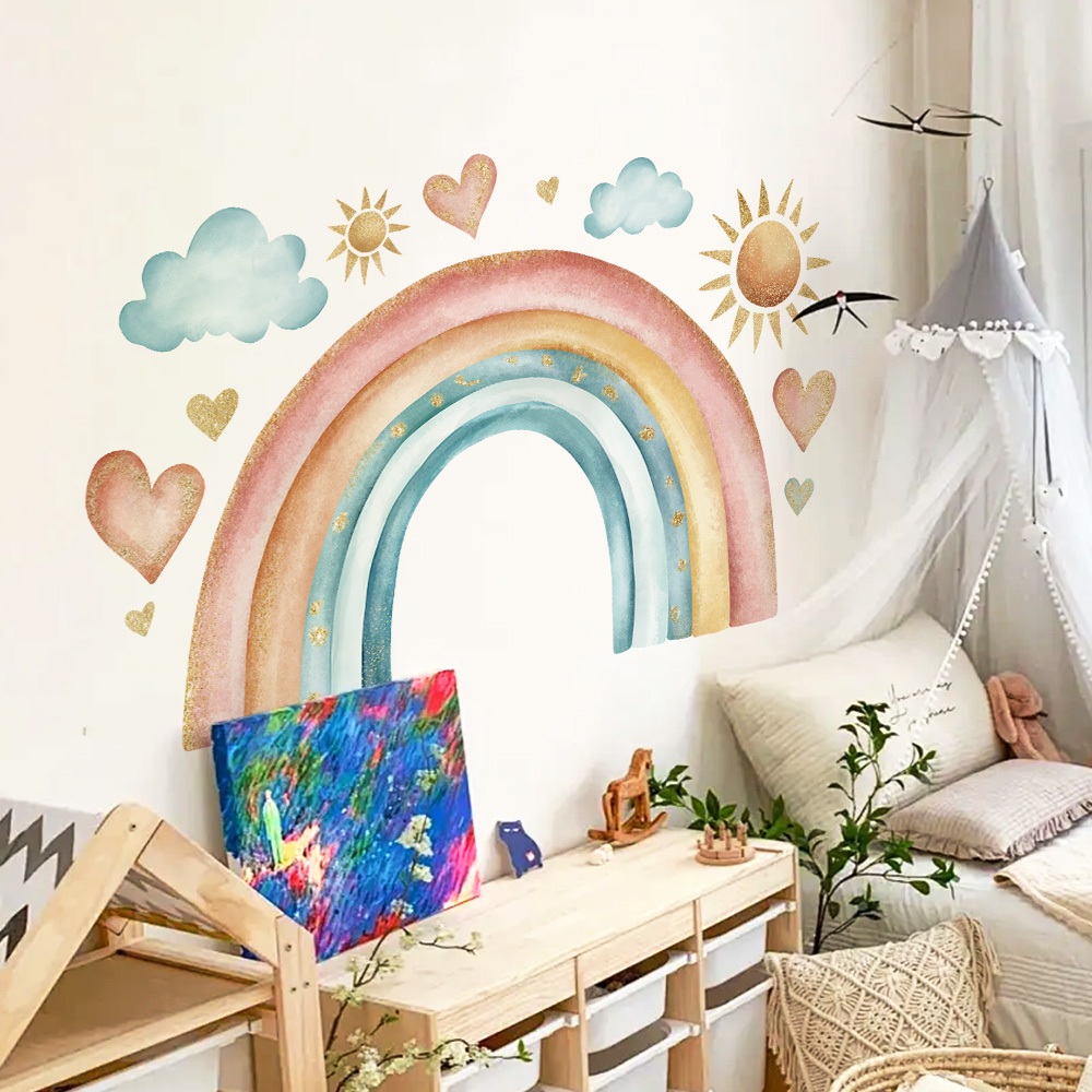 Decal Dán Tường Cầu Vồng Pastel Có Keo Sẵn 100x60cm - Trang Trí Phòng Ngủ Cho Bé