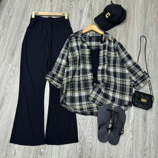 Set Sơ Mi Bigsize Áo Somi Caro Mix Áo Dây Kèm Quần Dài Cá Tính Trẻ Trung SM182+G118+Q576