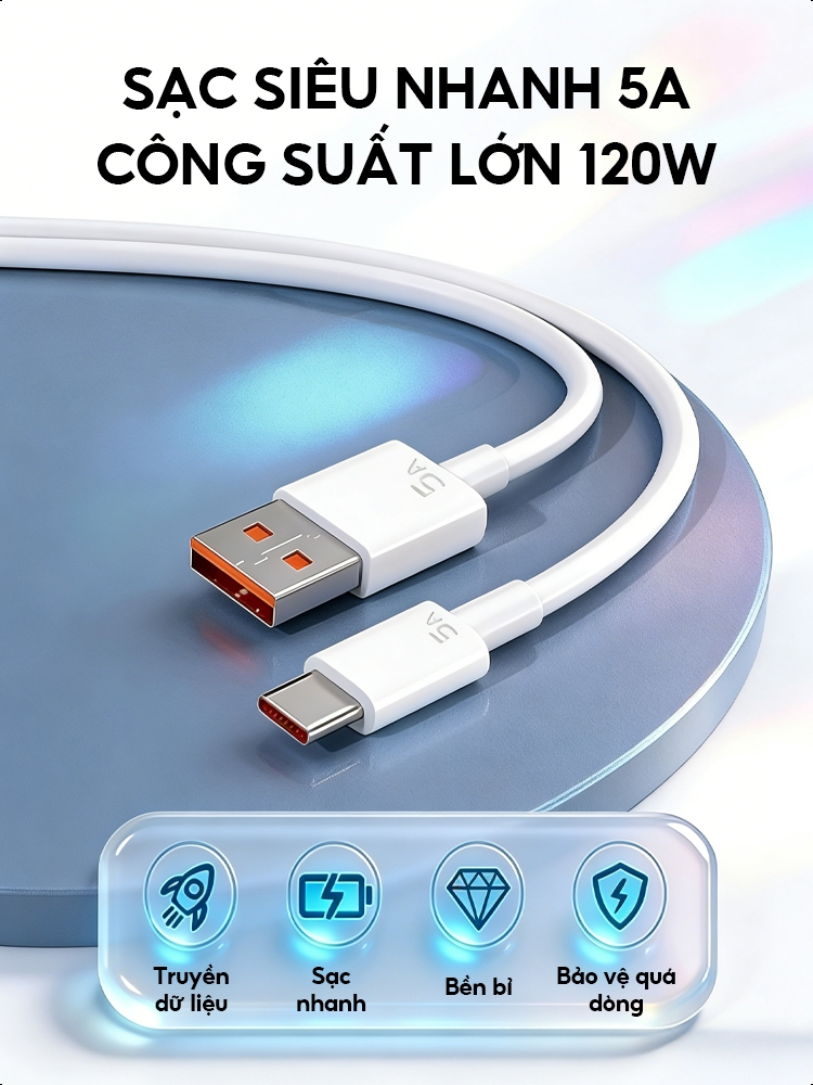 Cáp Sạc Nhanh 5A Type C Dài 1.5m - Sạc Siêu Tốc - Cho Điện Thoại, Máy Tính Bảng, Camera Dây Sạc Samsung
