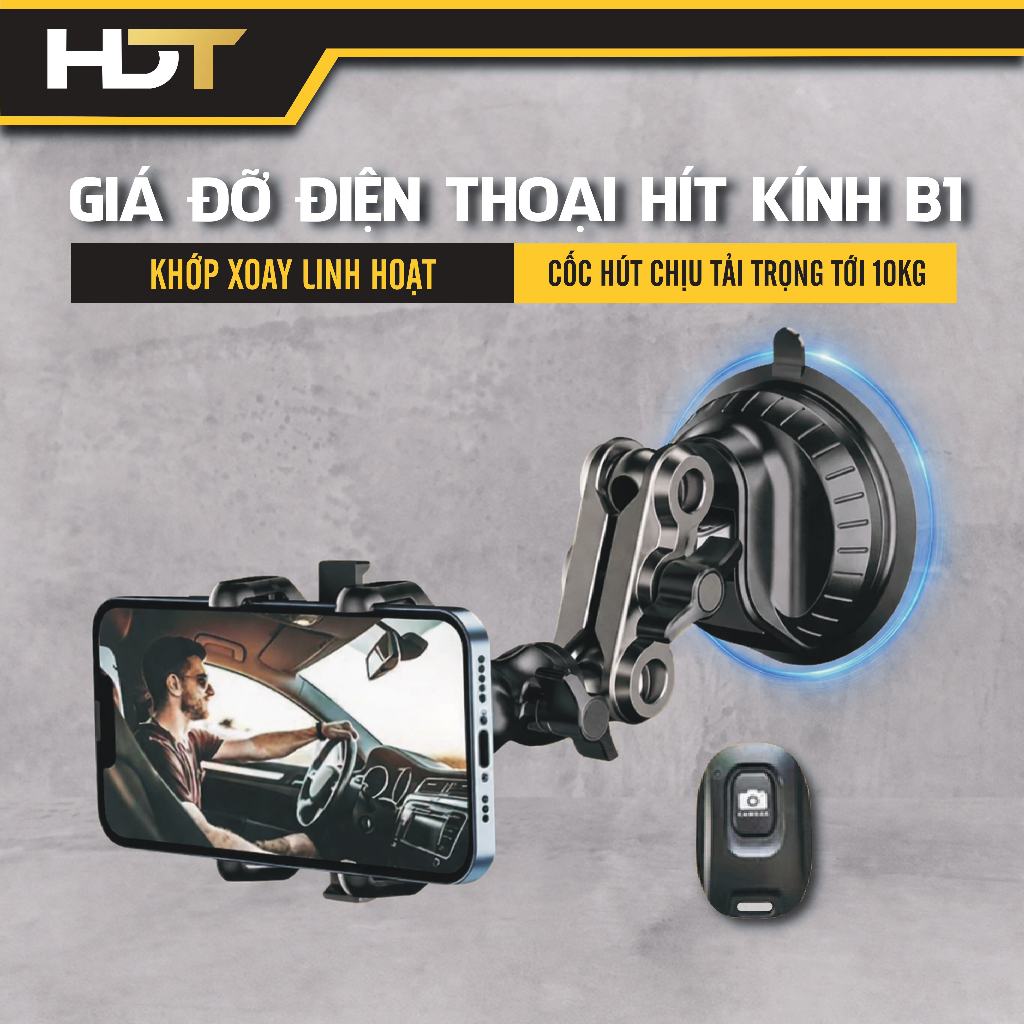Giá đỡ điện thoại ô tô hút chân không, kẹp điện thoại hít kính B1 chất liệu hợp kim cao cấp xoay 360 độ mẫu mới 2024