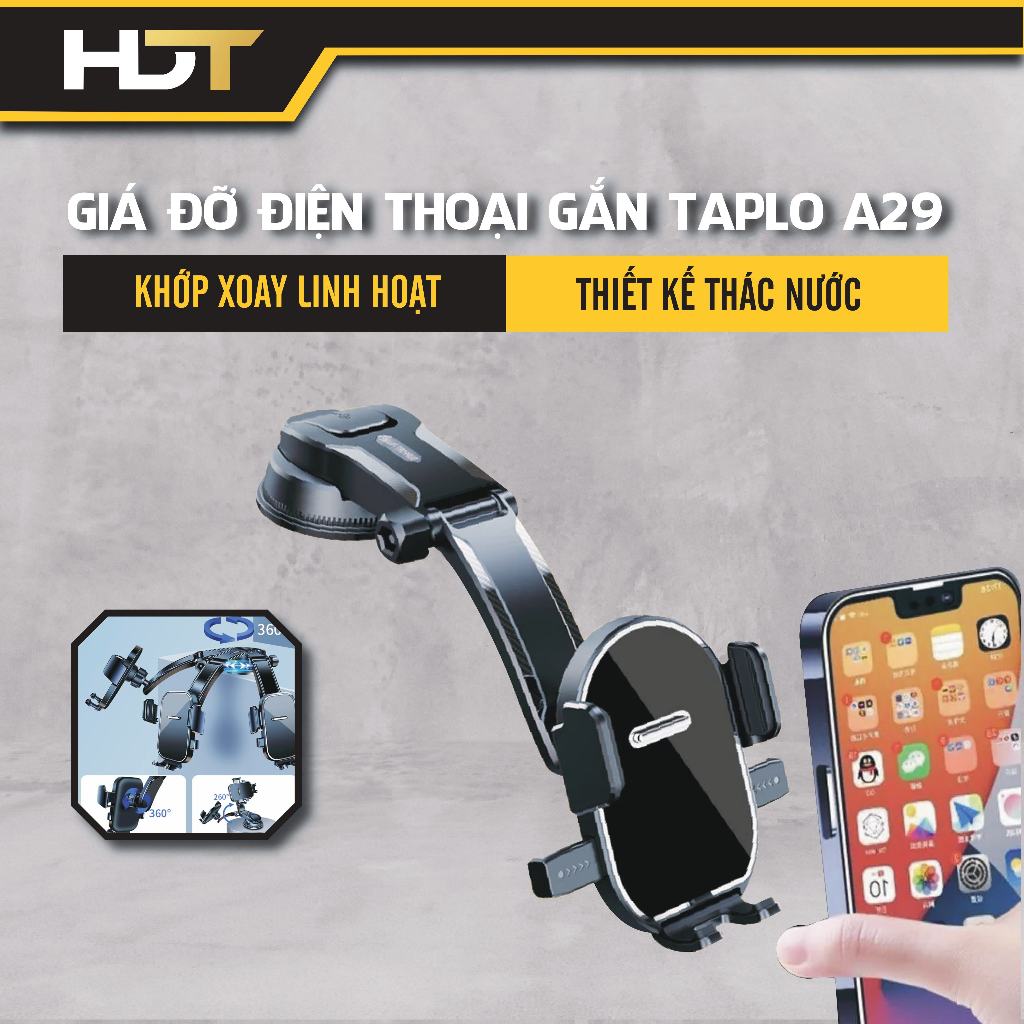 Giá đỡ điện thoại A29, Giá kẹp điện thoại trên ô tô hình thác nước xoay 360 độ gắn taplo, gắn kính ô tô siêu chắc chắn