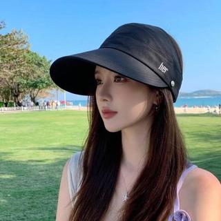 Mũ chống nắng nữ vành rộng hở nửa đầu HAZIN, nón vành rộng kaki có móc đeo khẩu trang tiện lợi