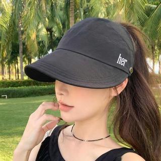 Mũ chống nắng nữ vành rộng hở nửa đầu HAZIN, nón vành rộng kaki có móc đeo khẩu trang tiện lợi