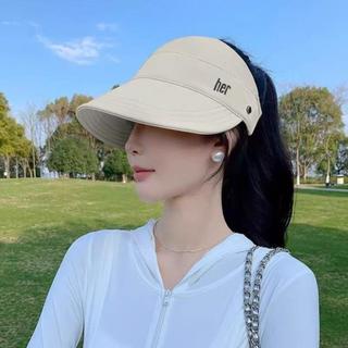 Mũ chống nắng nữ vành rộng hở nửa đầu HAZIN, nón vành rộng kaki có móc đeo khẩu trang tiện lợi
