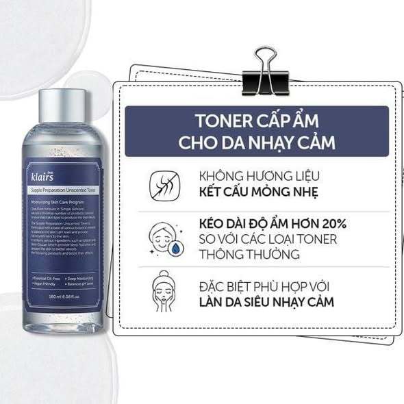 Nước Hoa Hồng Không Mùi Dưỡng Ẩm & Làm Mềm Dear, Klairs Supple Preparation Unscented Guardian 180Ml-Thylee