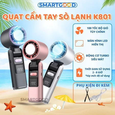 [Xả hàng] Quạt Tích Điện Mini K801 Cầm Tay Tốc Độ Cao,pin5000mah Quạt Sò Lạnh 100 Cấp Độ Gió Làm Lạnh Cực Nhanh.