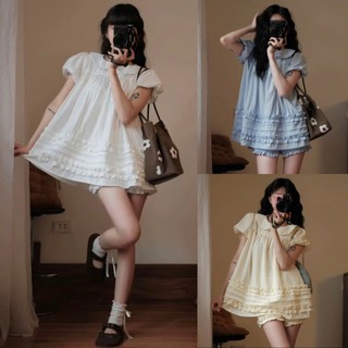 Set đồ nữ babydoll set áo váy 2 chi tiết cổ sen tay ngắn bồng phối quần đùi vạt bèo T239