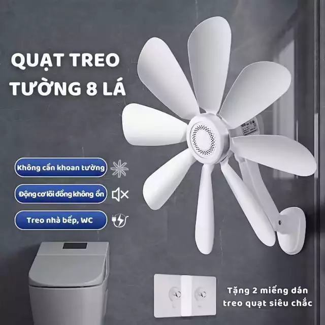 Quạt tường Quạt Trần Treo Tường 8 Cánh 25W Không Tiếng Ồn 220V/50Hz Kèm Móc Dính - Quạt Fan