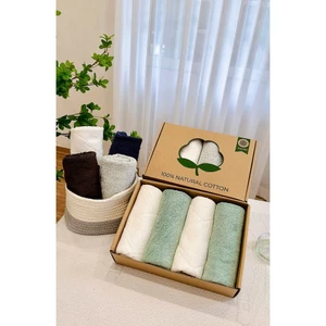 K45_ Set 4 khăn mặt Tamiki Cotton tự nhiên – Khăn mềm mịn thấm hút tốt