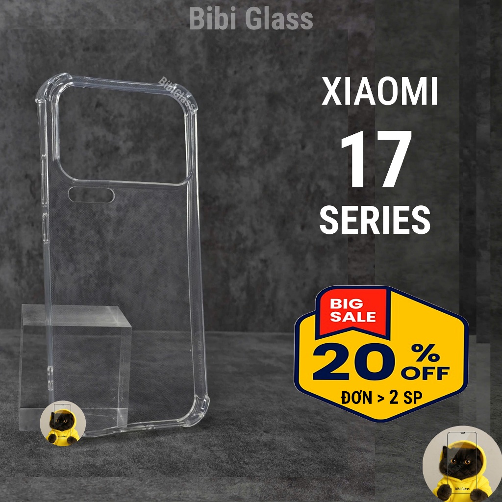 Ốp lưng Xiaomi 17 Pro Max, 17 Pro, 17 5G trong suốt viền vuông bảo vệ cam vỏ bao điện thoại bibi
