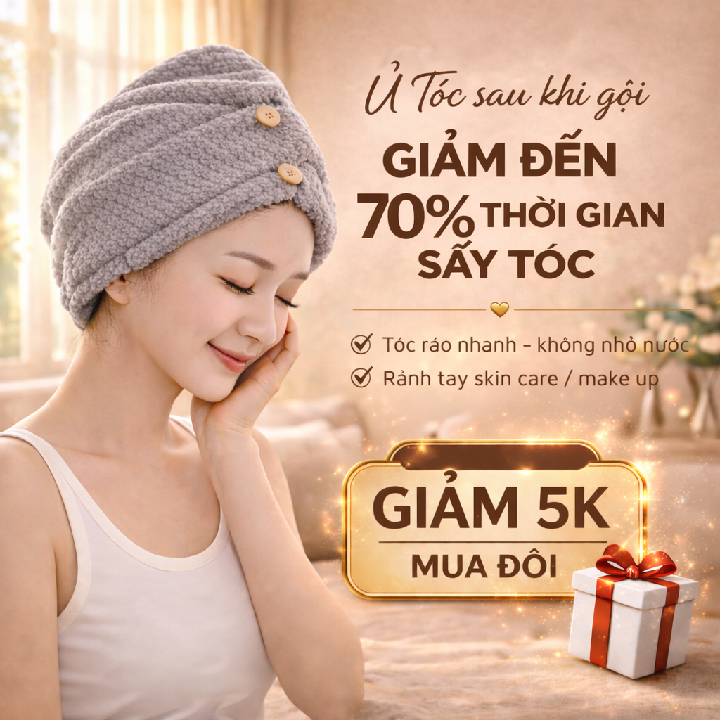 Khăn ủ tóc quấn tóc nhanh khô Microfiber siêu mềm, siêu thấm, 25x65cm Việt Thư