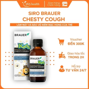 Siro giảm ho có đờm cho trẻ từ 2 tuổi Brauer Manuka Honey Chesty Cough chiết xuất thảo mộc (100ml)
