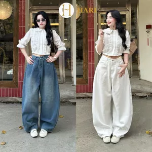 Quần Jean Hari Ống Suông dày dặn tôn dáng cạp cao style Hàn quốc