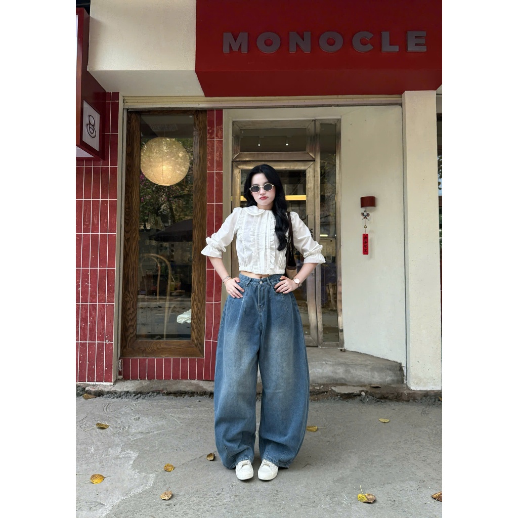 Quần Jeans Ống Cong Form Rộng Dáng Unisex Màu Wash Retro Cá Tính bản Premium Joolate