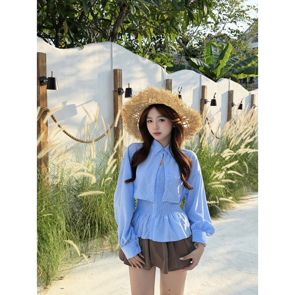 Set Áo Nữ GIRINS Cúp Ngực Phối Áo Sơ Mi Năng Động SECODEE