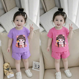 Bộ Thun Cộc Tay Bé Gái Mùa Hè In Hình 3D Sắc Nét, Chất Vải Mềm Mịn Thấm Hút Mồ Hôi Thoáng Mát - MH11