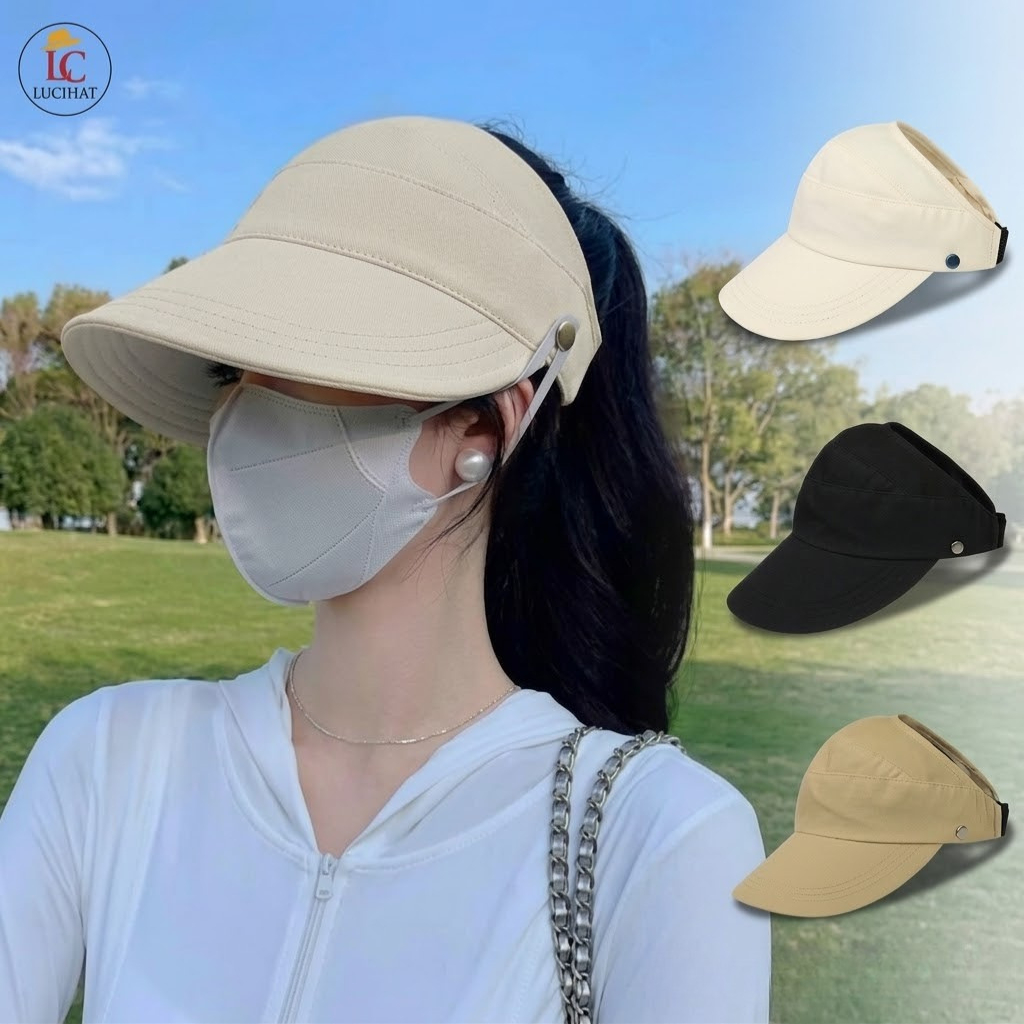 Mũ bucket vành rộng hở chóp, mũ chống nắng nửa đầu đi biển,nón hở đầu vải KAKI dày dặn thoáng mát
