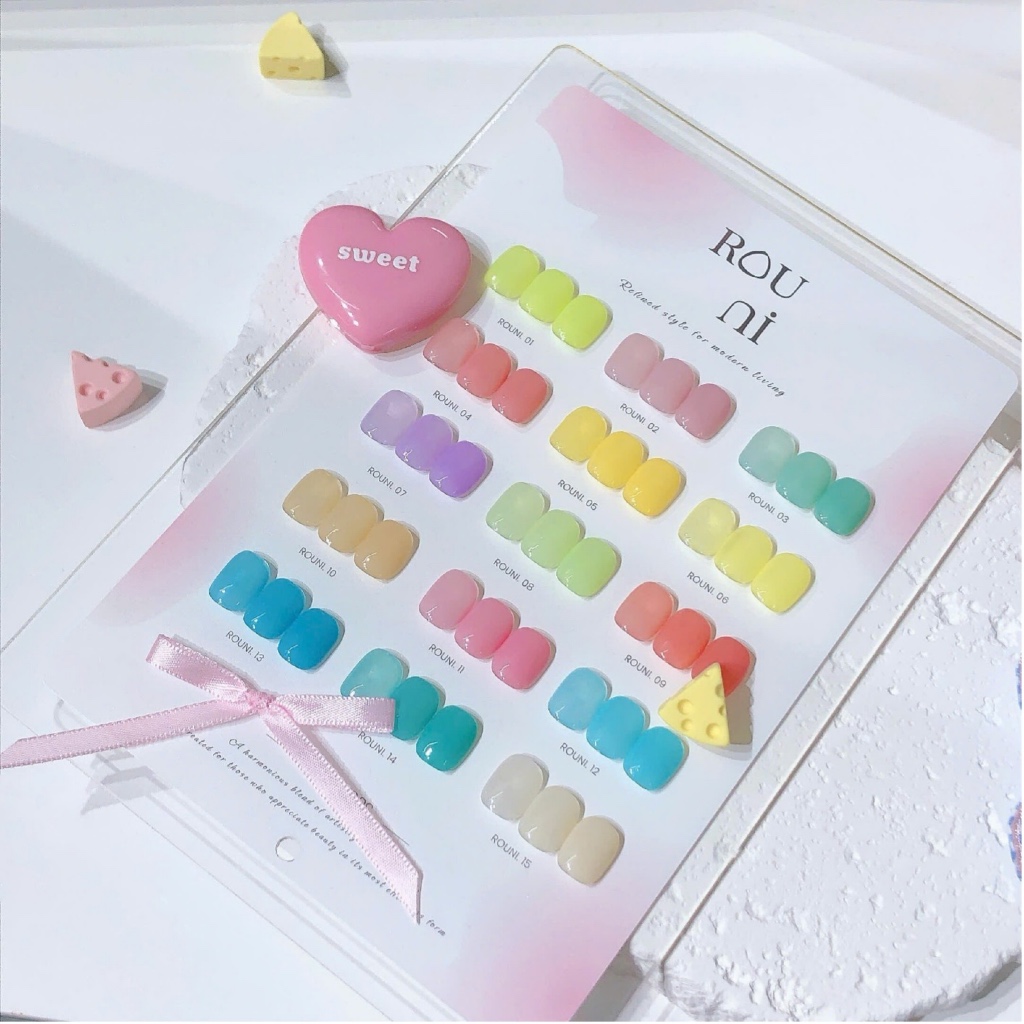 Set sơn gel Rouni 15 màu thạch Dopamine Nude & Sheer Macaron Candy chuyên dùng cho tiệm nail