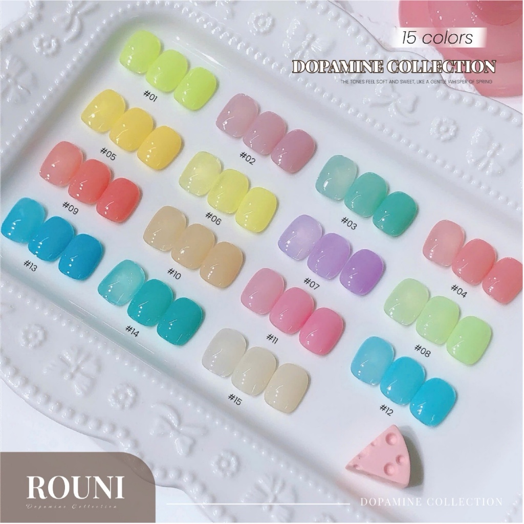 Set sơn gel Rouni 15 màu thạch Dopamine Nude & Sheer Macaron Candy chuyên dùng cho tiệm nail