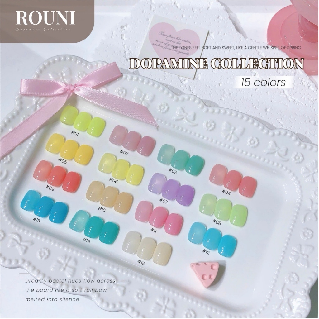 ROUni Sơn Gel Dopamine Collection 15 Màu Thạch Nude & Sheer Macaron Candy Nail Màu Sắc Nhẹ Nhàng