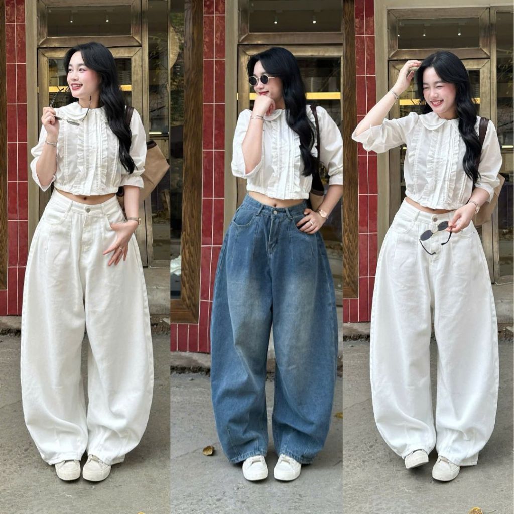 Quần Jeans Ống Cong Form Rộng Dáng Unisex Màu Wash Retro Cá Tính bản Premium Joolate