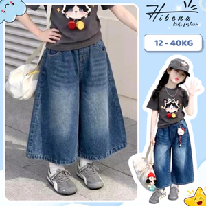 Quần jean bé gái Hibena Kids, quần bò cho bé ống rộng màu xanh phong cách Hàn Quốc mặc đi chơi,đi học QT6
